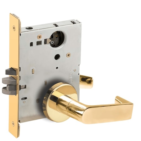 Schlage Grade 1 Storeroom Mortise Lock, Less Cylinder, 06 Lever, B Rose, Bright Brass Fnsh, Field Reversible L9080L 06B 605